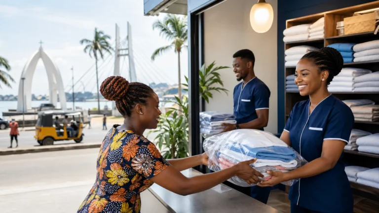 Schedule pickup, professional wash and iron, with doorstep return in Calabar and Marian.