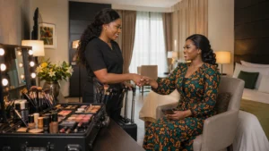 Book a professional makeup artist who travels to your hotel or home in Calabar for weddings, shoots, and events.
