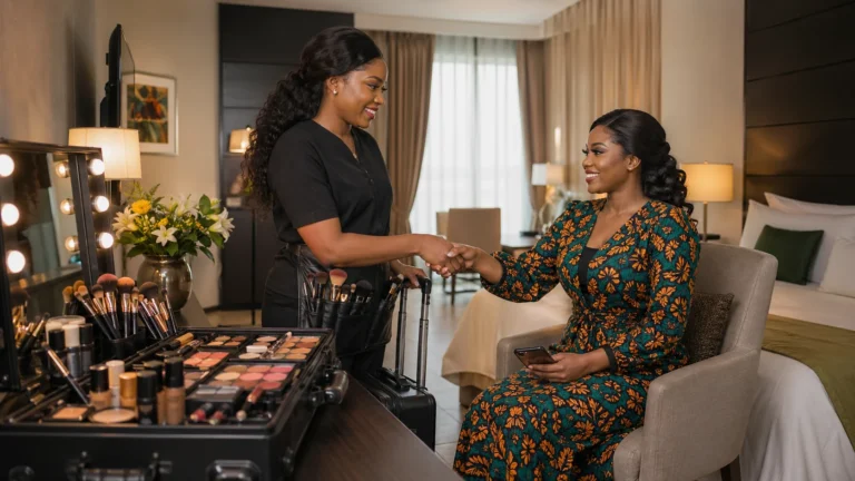 Book a professional makeup artist who travels to your hotel or home in Calabar for weddings, shoots, and events.